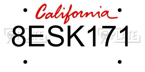 8ESK171 California License Plate