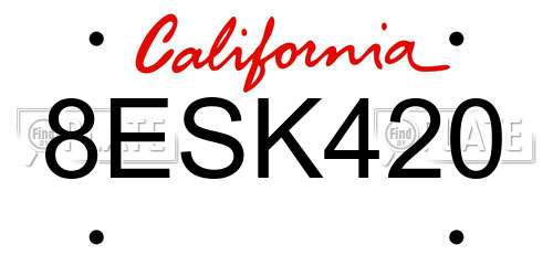 8ESK420 California License Plate