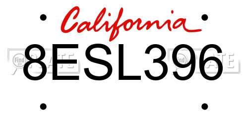 8ESL396 California License Plate