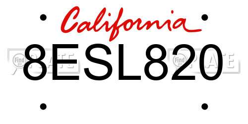 8ESL820 California License Plate