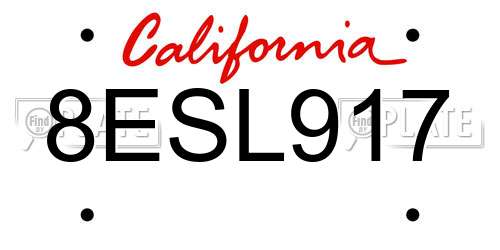 8ESL917 California License Plate