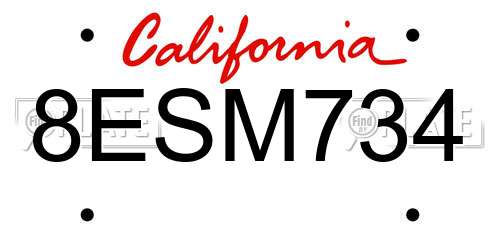 8ESM734 California License Plate