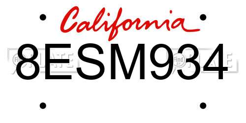 8ESM934 California License Plate