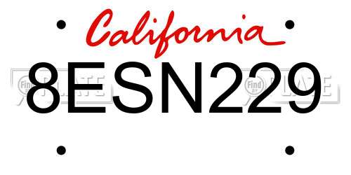 8ESN229 California License Plate