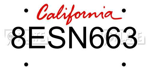 8ESN663 California License Plate