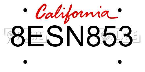 8ESN853 California License Plate