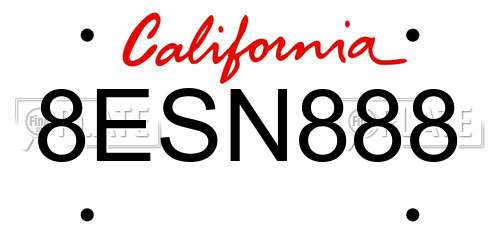 8ESN888 California License Plate