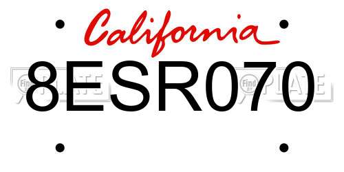 8ESR070 California License Plate