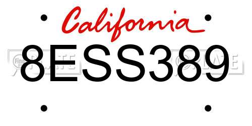 8ESS389 California License Plate