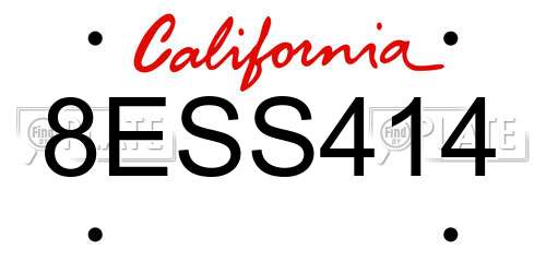 8ESS414 California License Plate