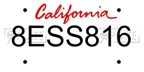 8ESS816 California License Plate