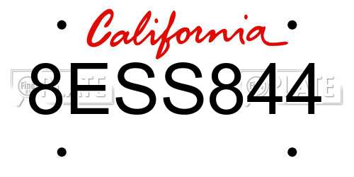 8ESS844 California License Plate
