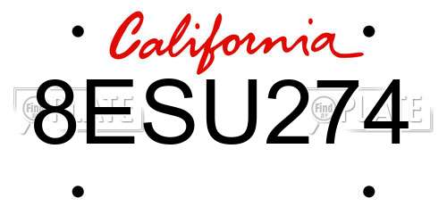8ESU274 California License Plate
