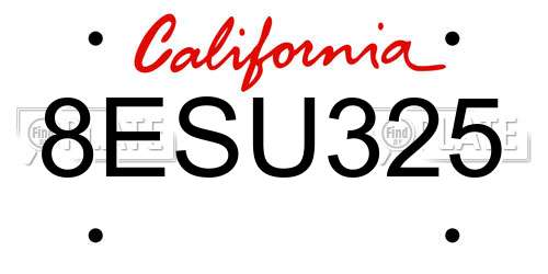 8ESU325 California License Plate