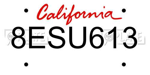 8ESU613 California License Plate