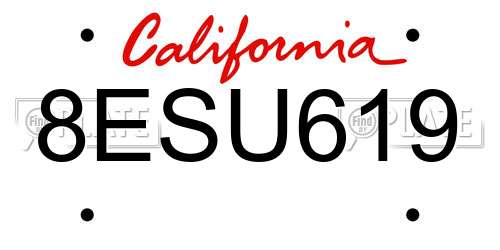 8ESU619 California License Plate