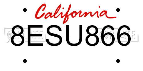 8ESU866 California License Plate