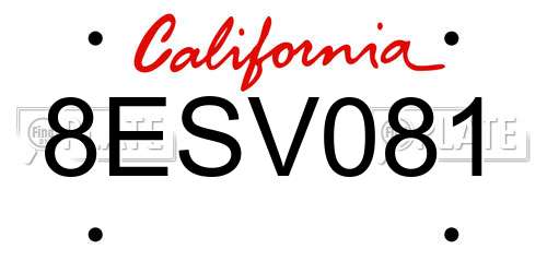 8ESV081 California License Plate