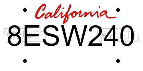 8ESW240 California License Plate