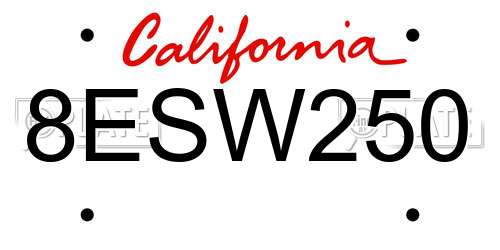 8ESW250 California License Plate