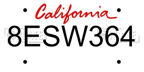 8ESW364 California License Plate