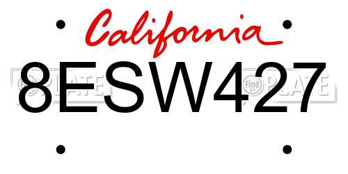 8ESW427 California License Plate