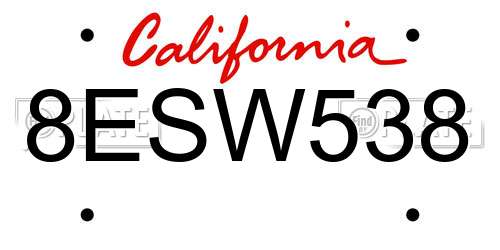 8ESW538 California License Plate