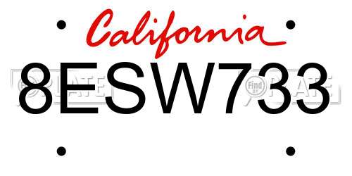 8ESW733 California License Plate