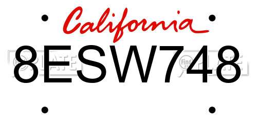 8ESW748 California License Plate