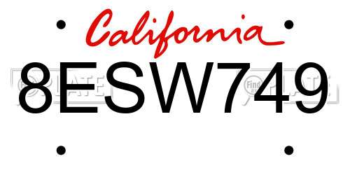 8ESW749 California License Plate