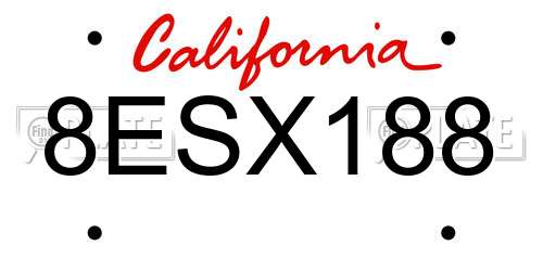 8ESX188 California License Plate