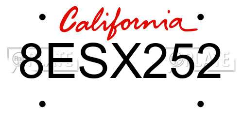 8ESX252 California License Plate
