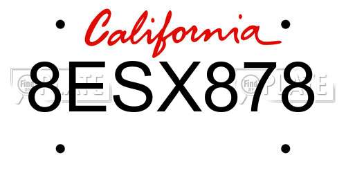 8ESX878 California License Plate