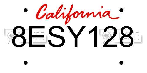 8ESY128 California License Plate
