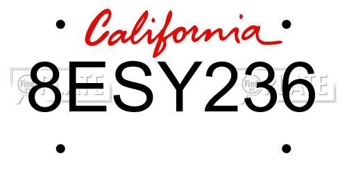 8ESY236 California License Plate