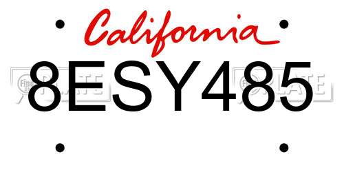 8ESY485 California License Plate