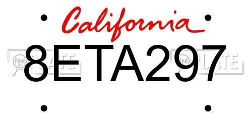 8ETA297 California License Plate