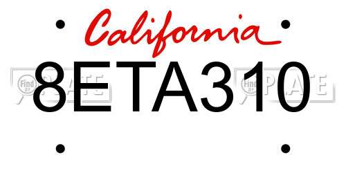 8ETA310 California License Plate