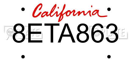 8ETA863 California License Plate