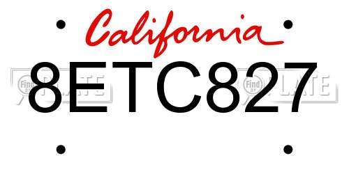 8ETC827 California License Plate