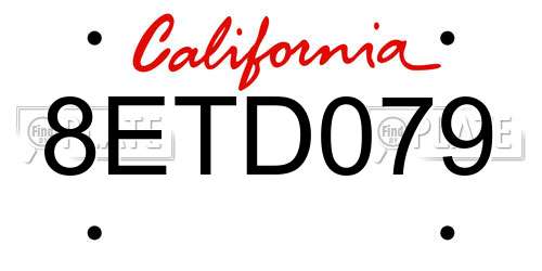 8ETD079 California License Plate