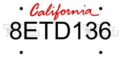 8ETD136 California License Plate