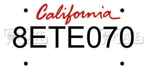 8ETE070 California License Plate