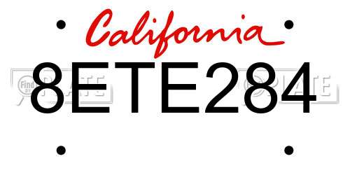 8ETE284 California License Plate
