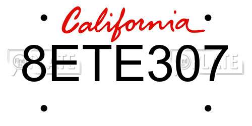 8ETE307 California License Plate