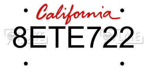 8ETE722 California License Plate