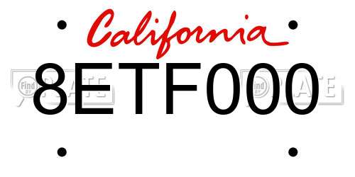 8ETF000 California License Plate