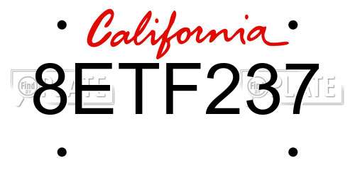 8ETF237 California License Plate