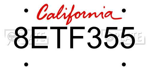 8ETF355 California License Plate
