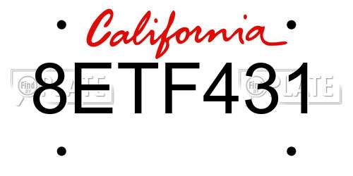 8ETF431 California License Plate